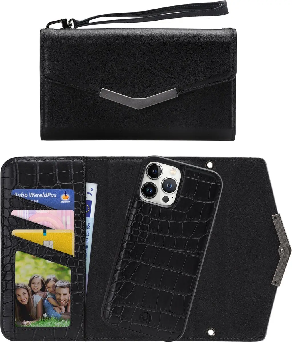 Mobilize iPhone 13 Pro Max Clutch Case - Croco Zwart - 5 Pasjes
