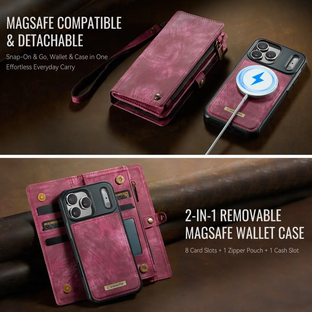 CaseMe 008 iPhone 17 Pro Max Hoesje - Book Case & Portemonnee - 8 Pasjes - Pink