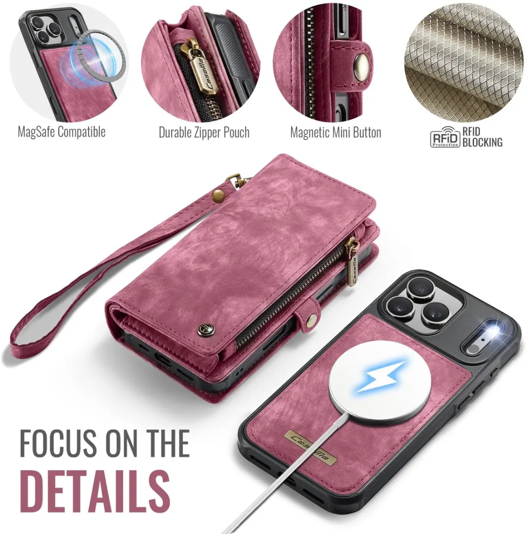 CaseMe 008 iPhone 17 Pro Max Hoesje - Book Case & Portemonnee - 8 Pasjes - Pink