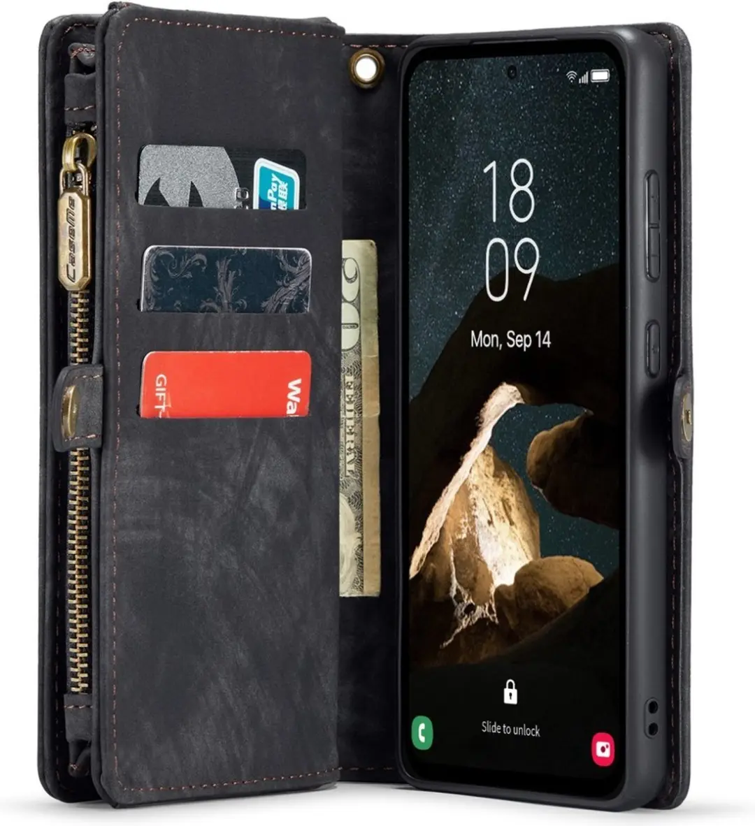 Caseme 008 Hoesje Samsung Galaxy A55 - 2-in-1 Book Case & Portemonnee - Zwart