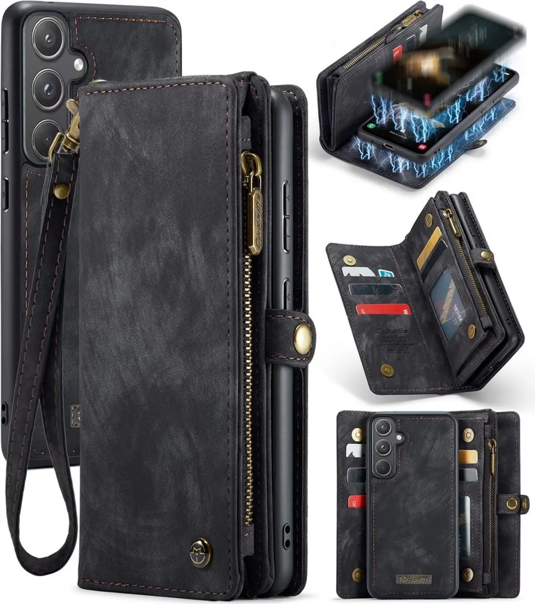Caseme 008 Hoesje Samsung Galaxy A55 - 2-in-1 Book Case & Portemonnee - Zwart