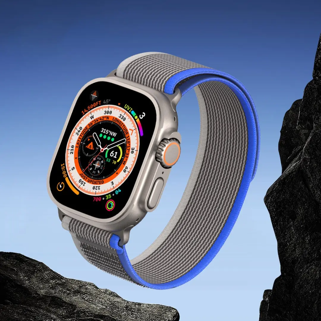 Dux Ducis YJ Nylon Apple Watch Bandje - 44/45/46/49mm - Blauw/Grijs - afbeelding 6 van 6