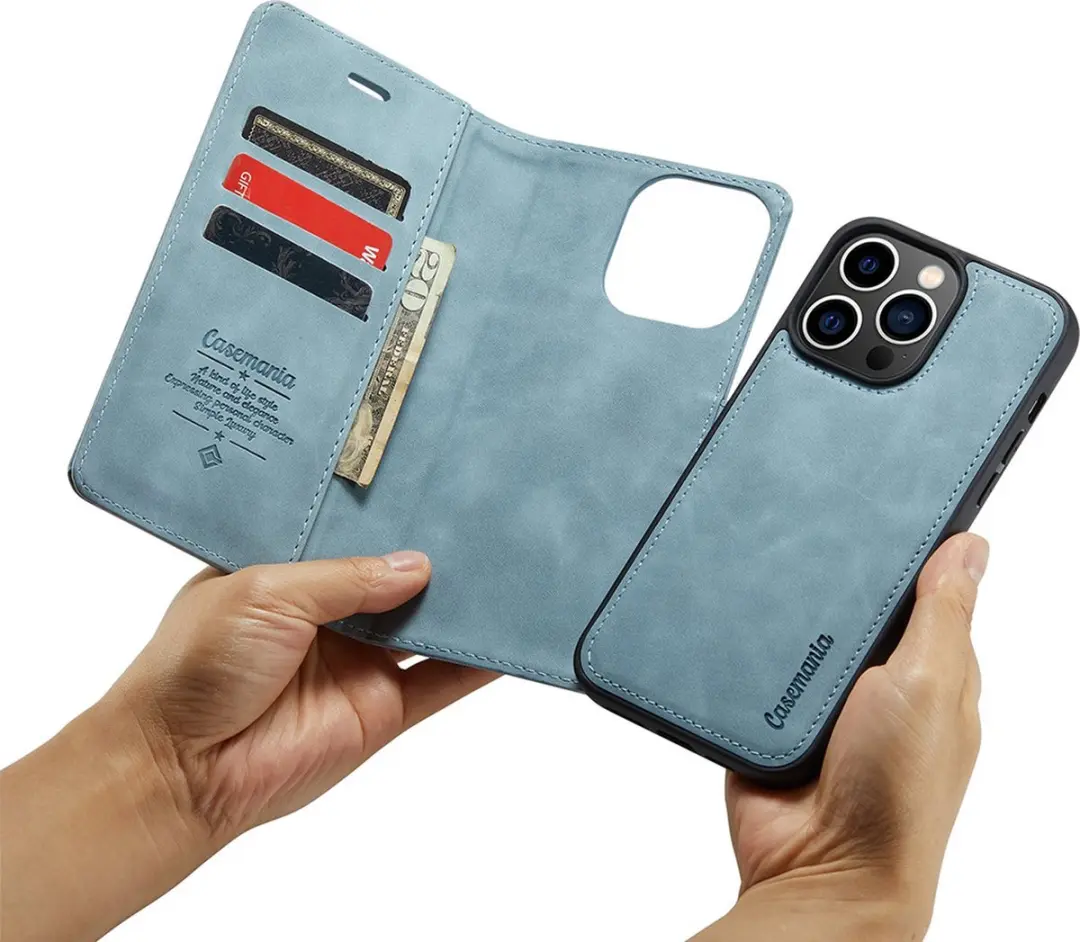 Caseme iPhone 14 Pro Hoesje - Aquablauw Kunstleer - 4 Pasjes