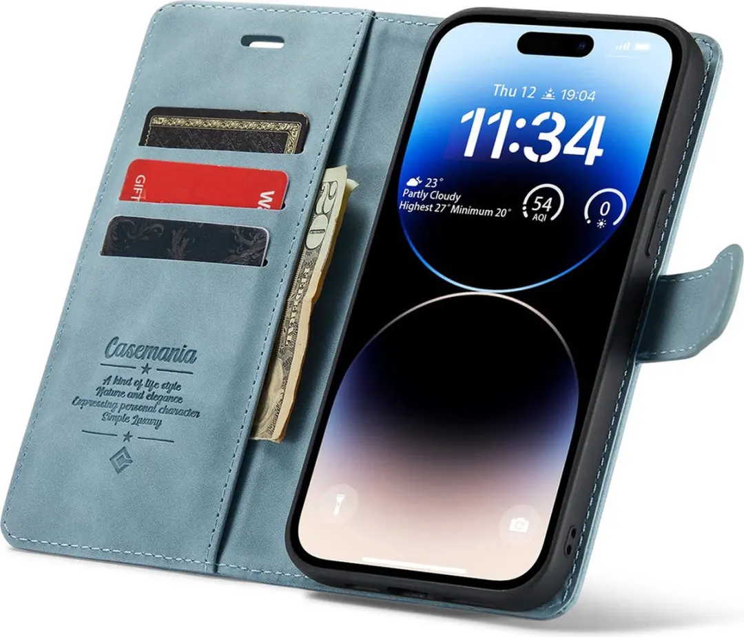 Caseme iPhone 14 Pro Hoesje - Aquablauw Kunstleer - 4 Pasjes