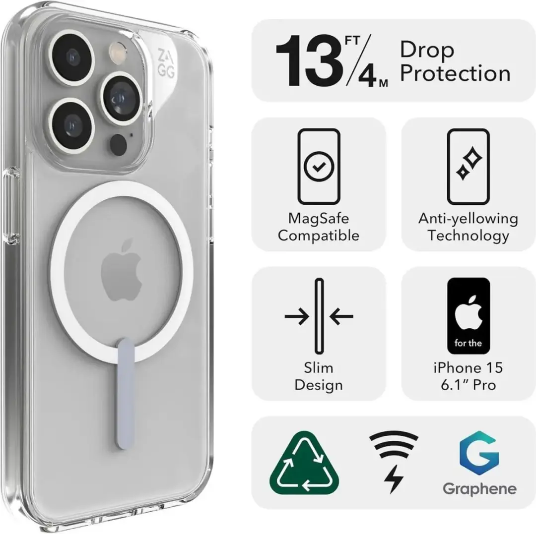 ZAGG Crystal Palace Snap Hoesje 54649 - iPhone 15 Pro - Transparant - afbeelding 6 van 6