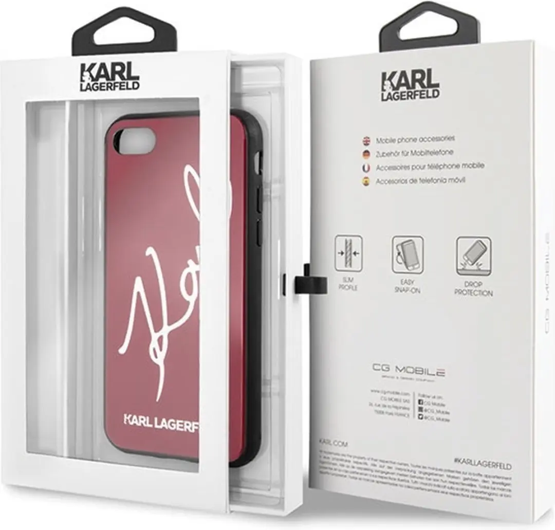 Karl Lagerfeld Signature iPhone 7 Hoesje - Rood Glitter - afbeelding 6 van 6
