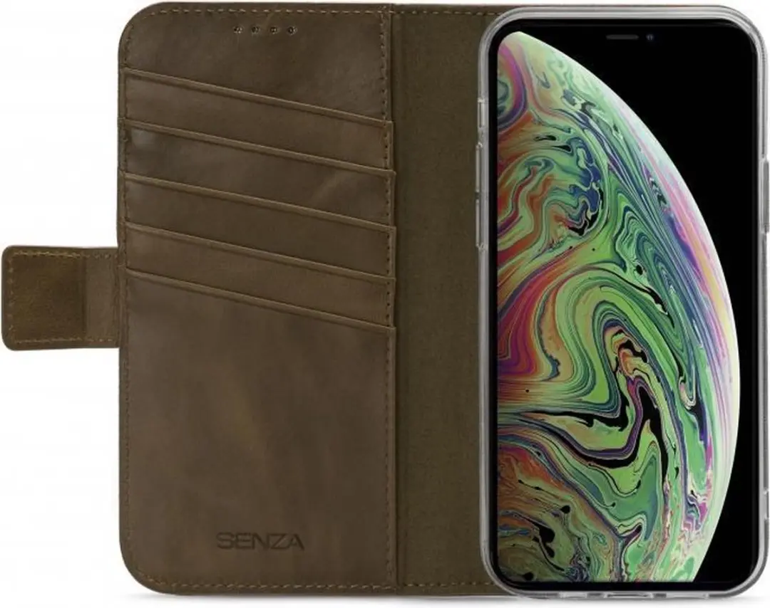Senza Desire Bookcase Hoesje WALCS1076 - iPhone XS Max - 5 Pasjes - Burned Olive
