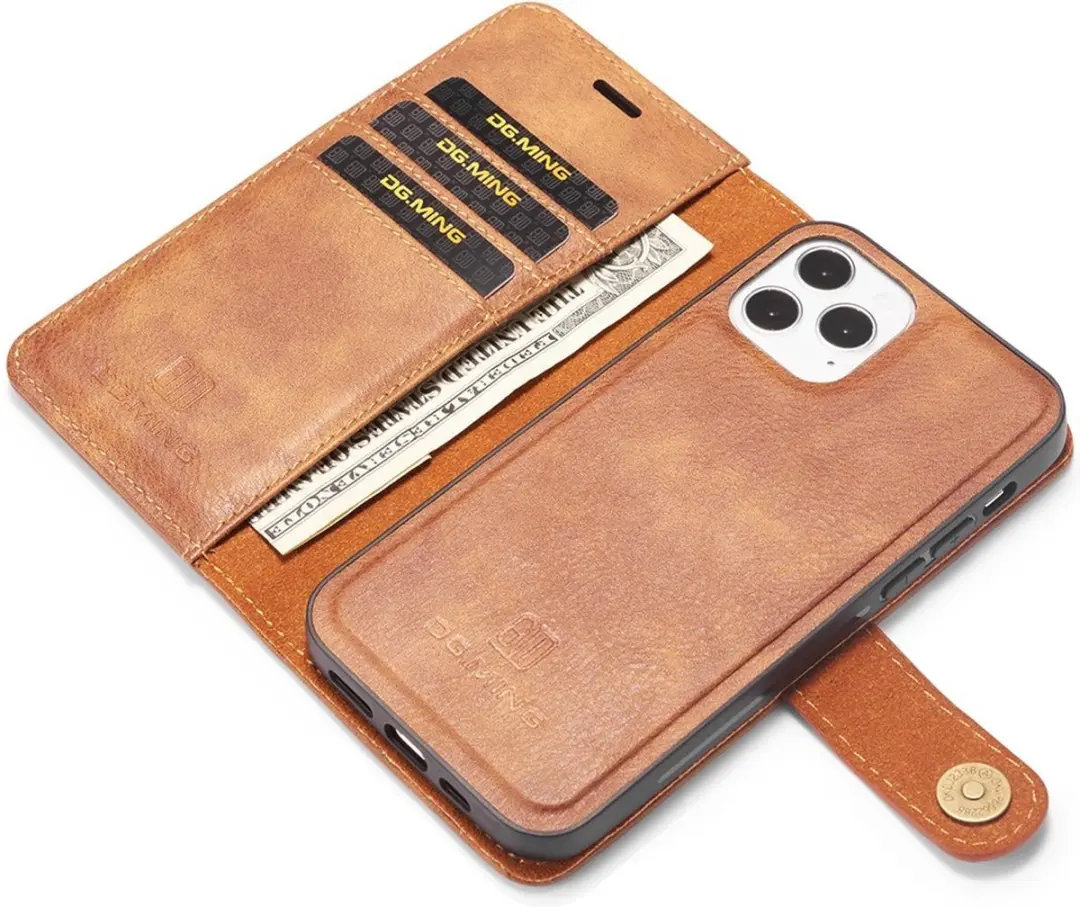 DG.MING iPhone 13 Hoesje 2-in-1 Book Case - Bruin