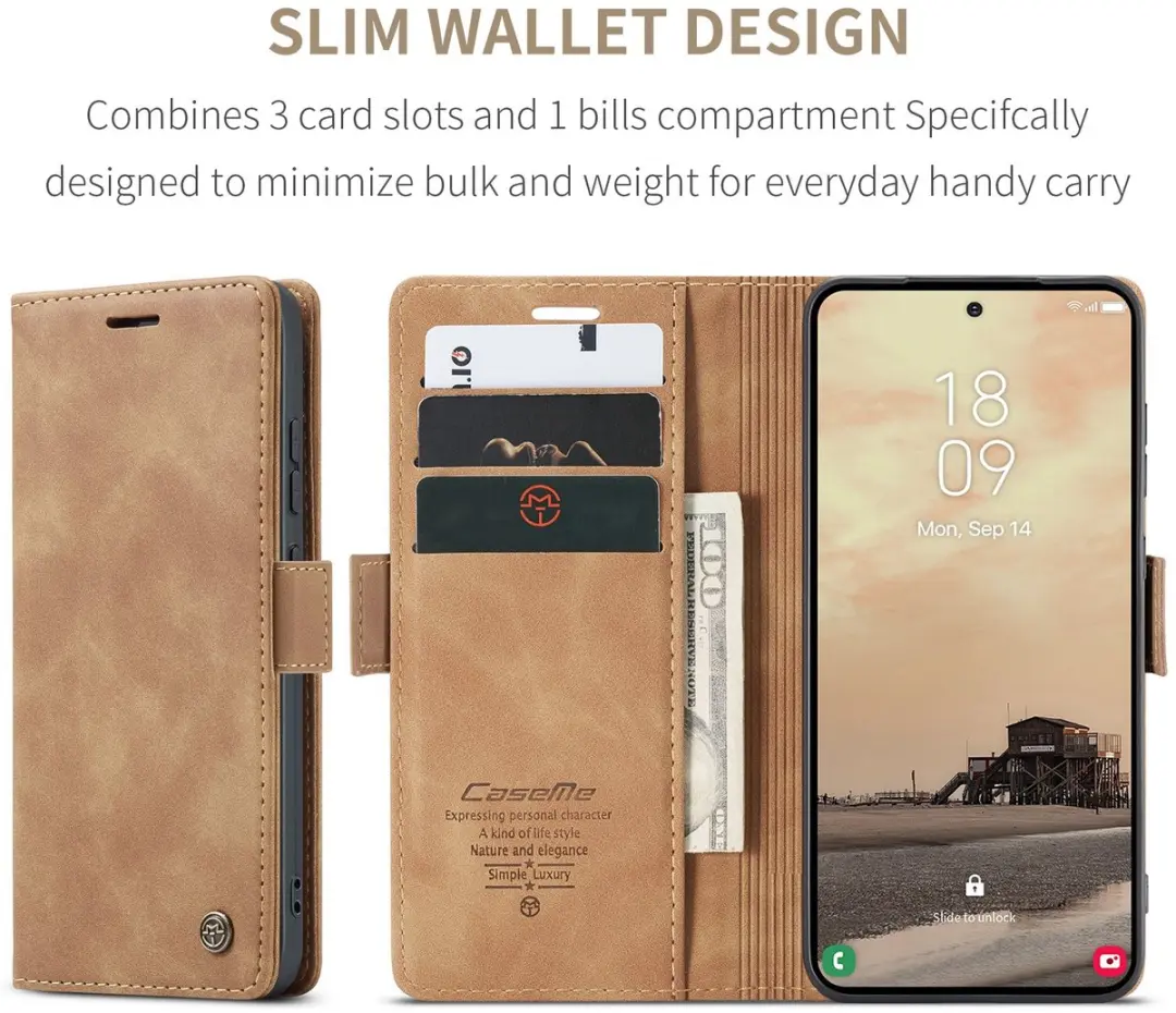 Caseme 013 Book Case Hoesje - Samsung Galaxy S26 Ultra - 2 Pasjes - Bruin
