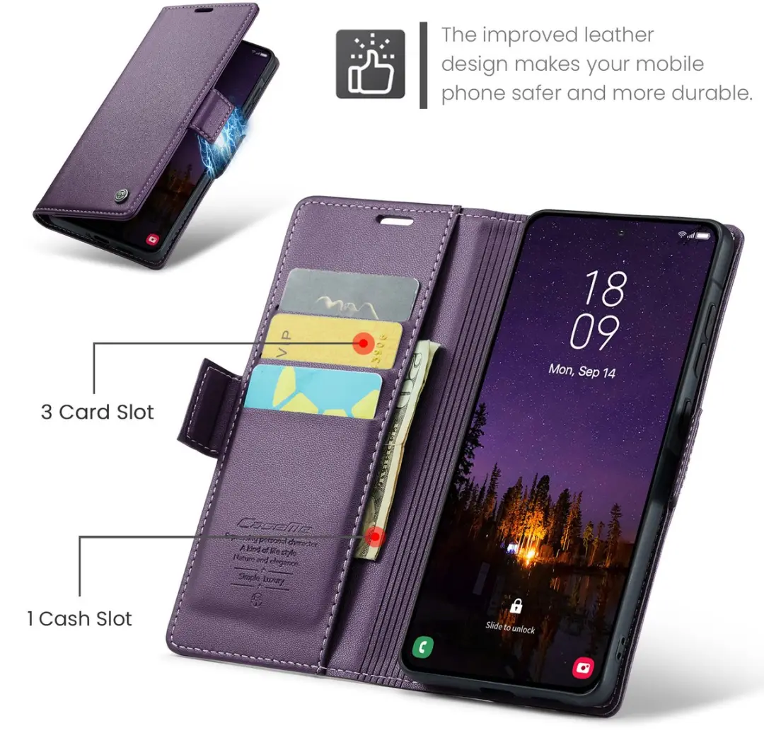 Caseme Wallet Case Samsung Galaxy A57 - RFID & Magneetsluiting - Paars