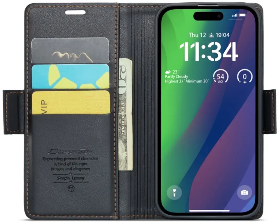 Caseme Wallet Case iPhone 15 - RFID & Magneetsluiting - 3 Pasjes - Zwart