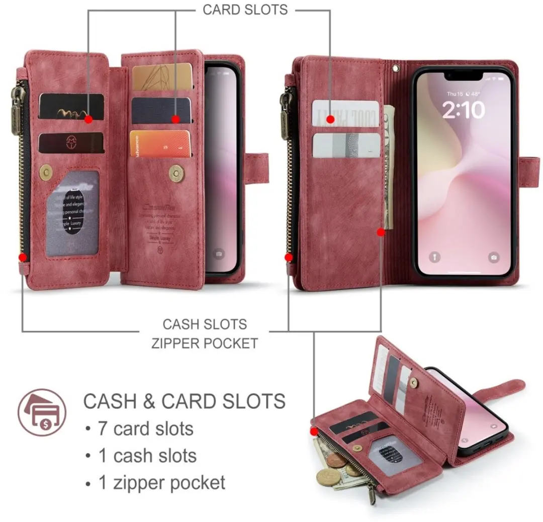 CaseMe C30 iPhone Hoesje met Portemonnee - Rood - afbeelding 6 van 6