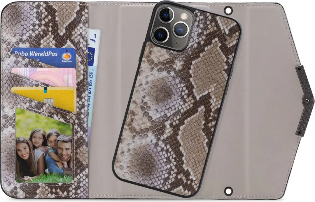 Mobilize iPhone 11 Pro Clutch Case - Slangenprint Beige - 5 Pasjes - afbeelding 6 van 6