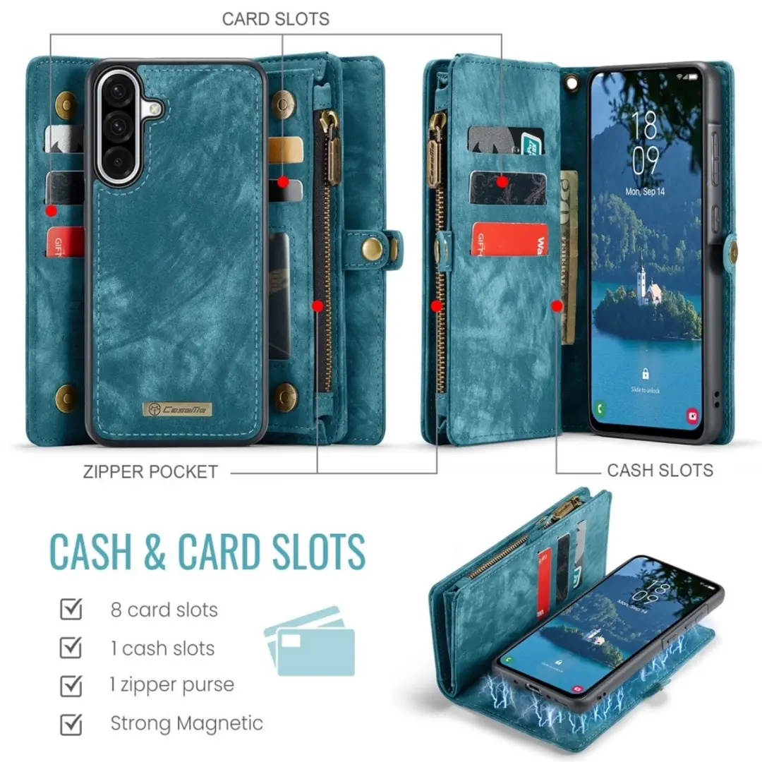 Caseme 008 Hoesje Samsung Galaxy A56 - Blauw - 8 Pasjes