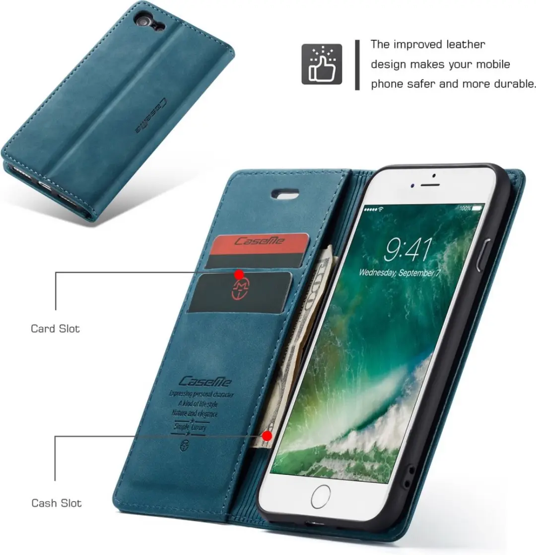 Caseme Book Case CSM-30002 iPhone Hoesje - Blauw - 2 Pasjes - afbeelding 6 van 6