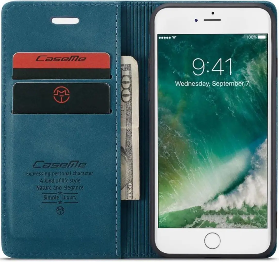 Caseme Book Case CSM-30002 iPhone Hoesje - Blauw - 2 Pasjes