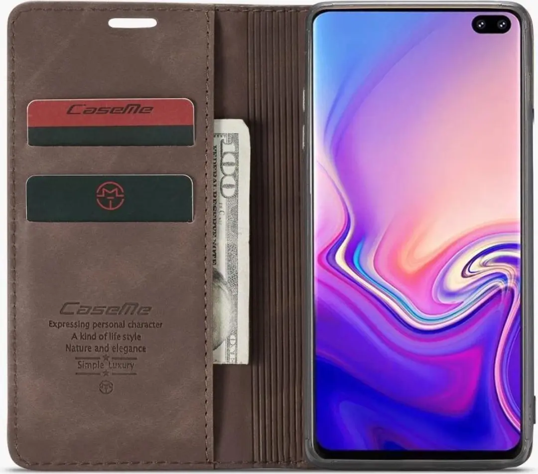 Caseme Book Case Donkerbruin - Samsung Galaxy S10 Hoesje - 2 Pasjes