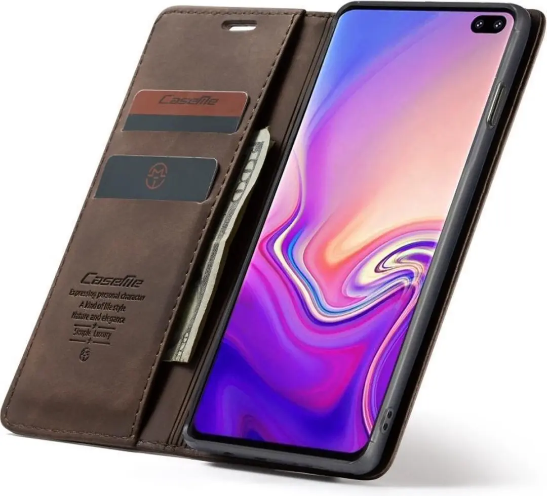 Caseme Book Case Donkerbruin - Samsung Galaxy S10 Hoesje - 2 Pasjes