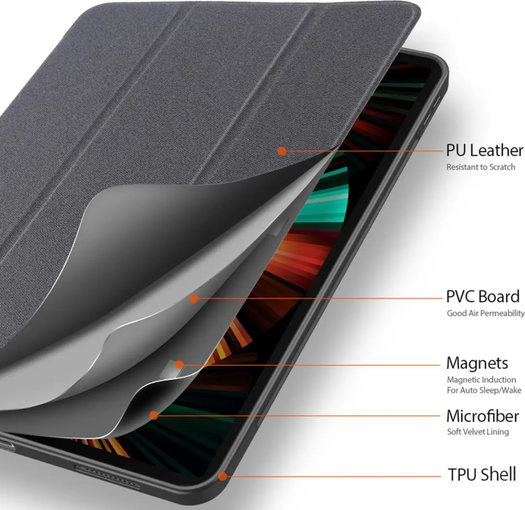 Dux Ducis Smart Tri-Fold Hoesje iPad Pro 12.9 (2021) A2021-32 - Zwart
