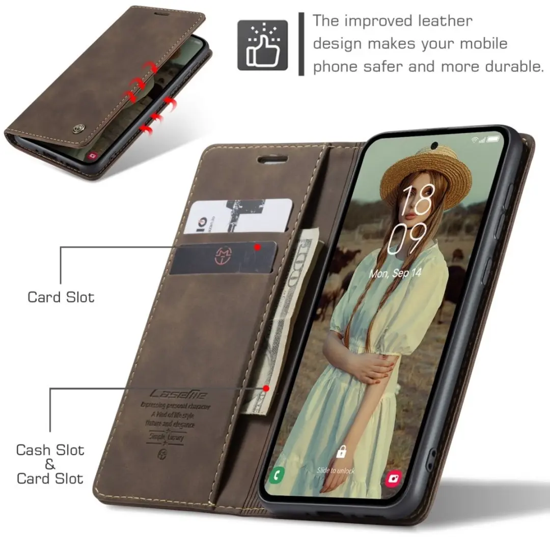 Caseme 013 Book Case Hoesje Samsung Galaxy A56 - Donkerbruin
