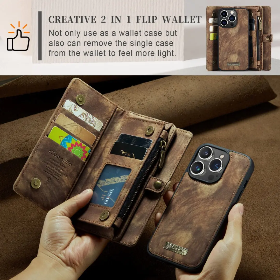 Caseme Vintage Portemonneehoesje CSM-39266 - iPhone 15 Pro - 8 Pasjes - Bruin