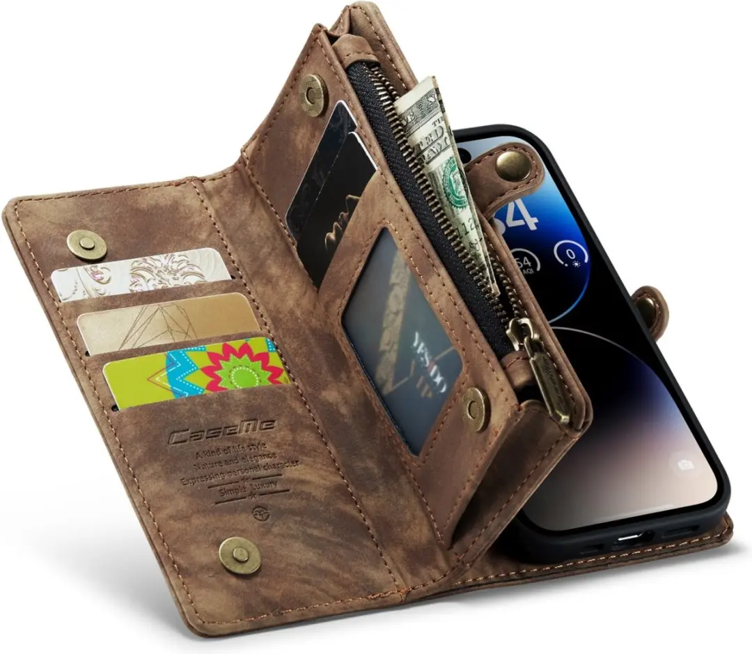 Caseme Vintage Portemonneehoesje CSM-39266 - iPhone 15 Pro - 8 Pasjes - Bruin