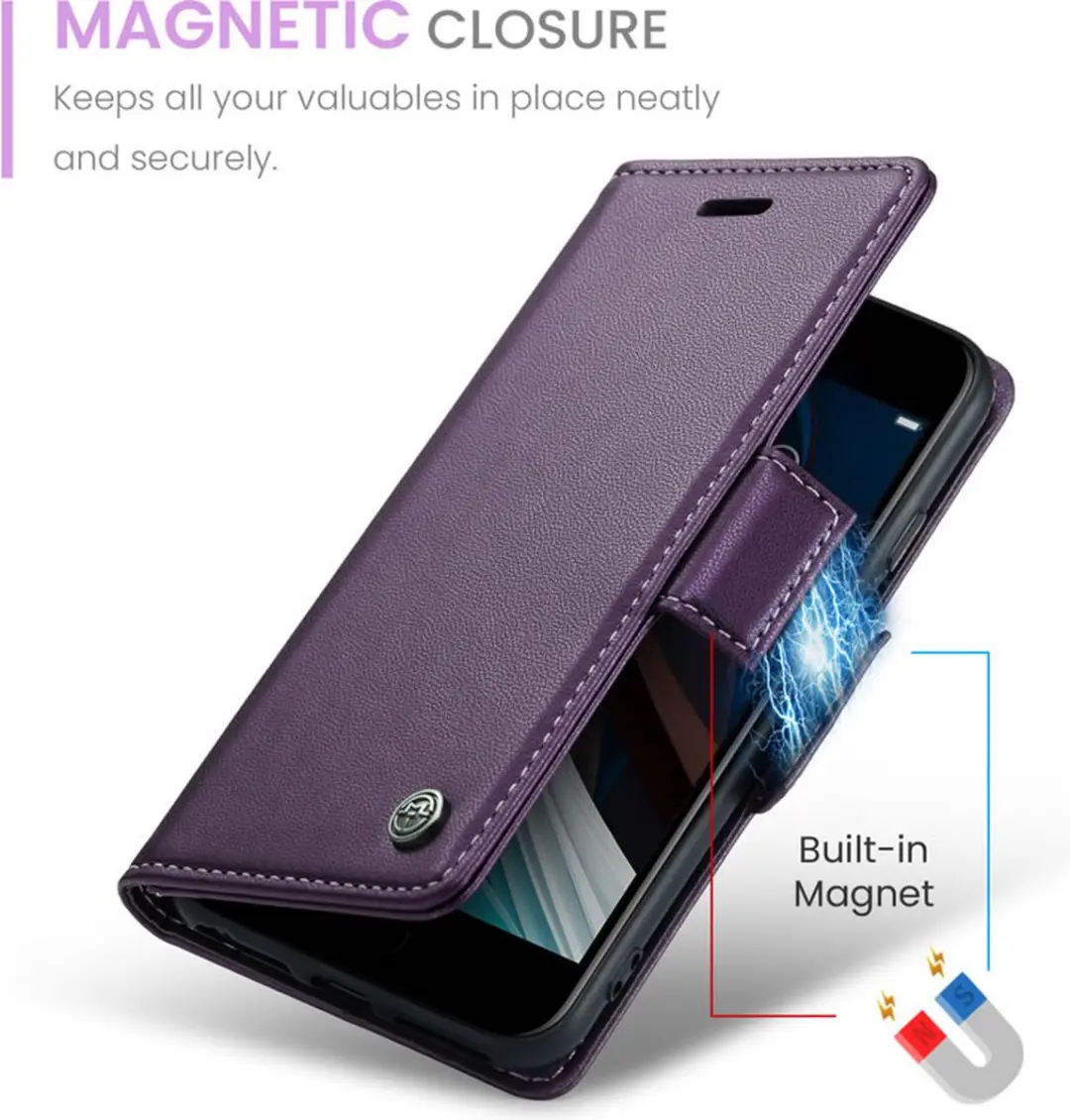 Caseme Wallet Case iPhone 7/8/SE Magneetsluiting - Paars - afbeelding 6 van 6