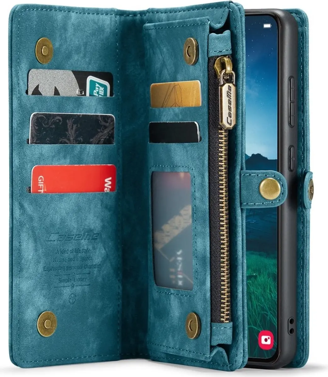 Caseme 008 Hoesje Samsung Galaxy S24 FE - Blauw - 8 Pasjes