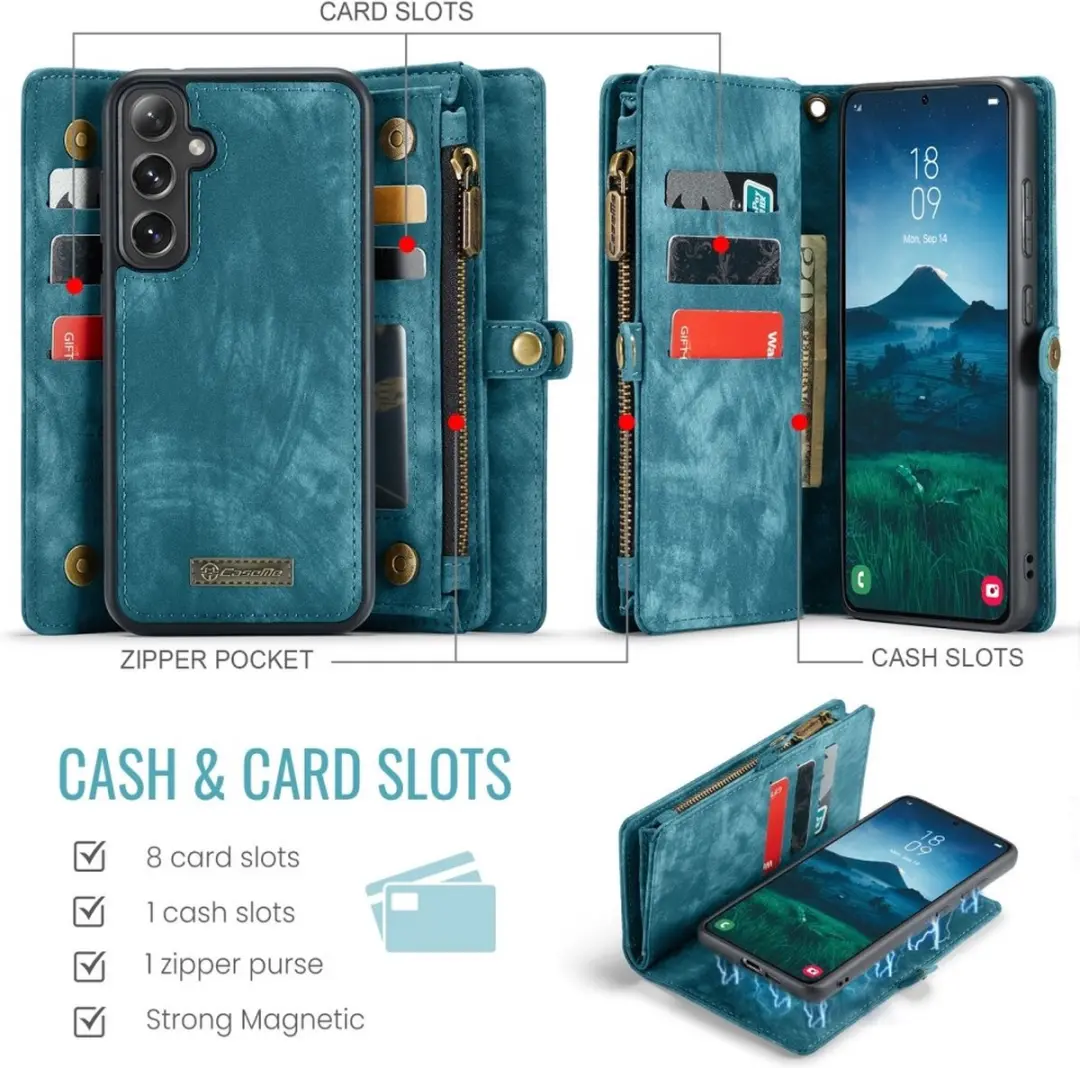 Caseme 008 Hoesje Samsung Galaxy S24 FE - Blauw - 8 Pasjes