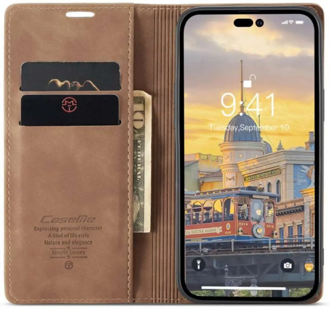 Caseme Retro Wallet Case CSM-37180 - iPhone 14 Pro - 2 Pasjes - Bruin