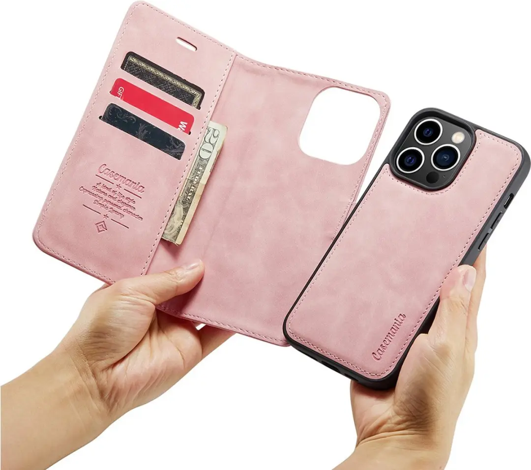 Caseme iPhone 14 Pro Hoesje - Roze Kunstleer - 4 Pasjes