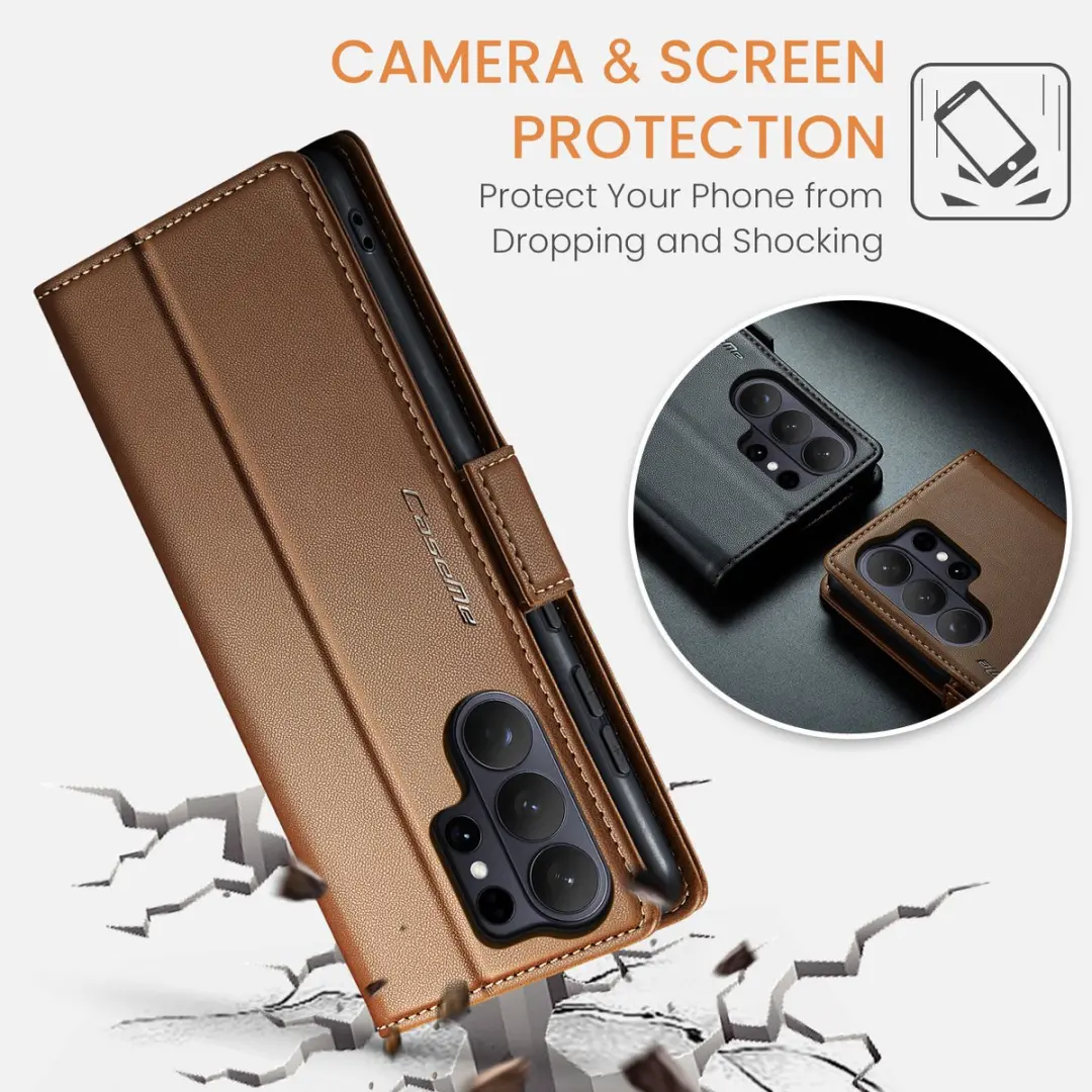 CaseMe PU-leer Bookcase Standhoes Samsung Galaxy S26 Ultra - 3 Pasjes - Bruin - afbeelding 6 van 6