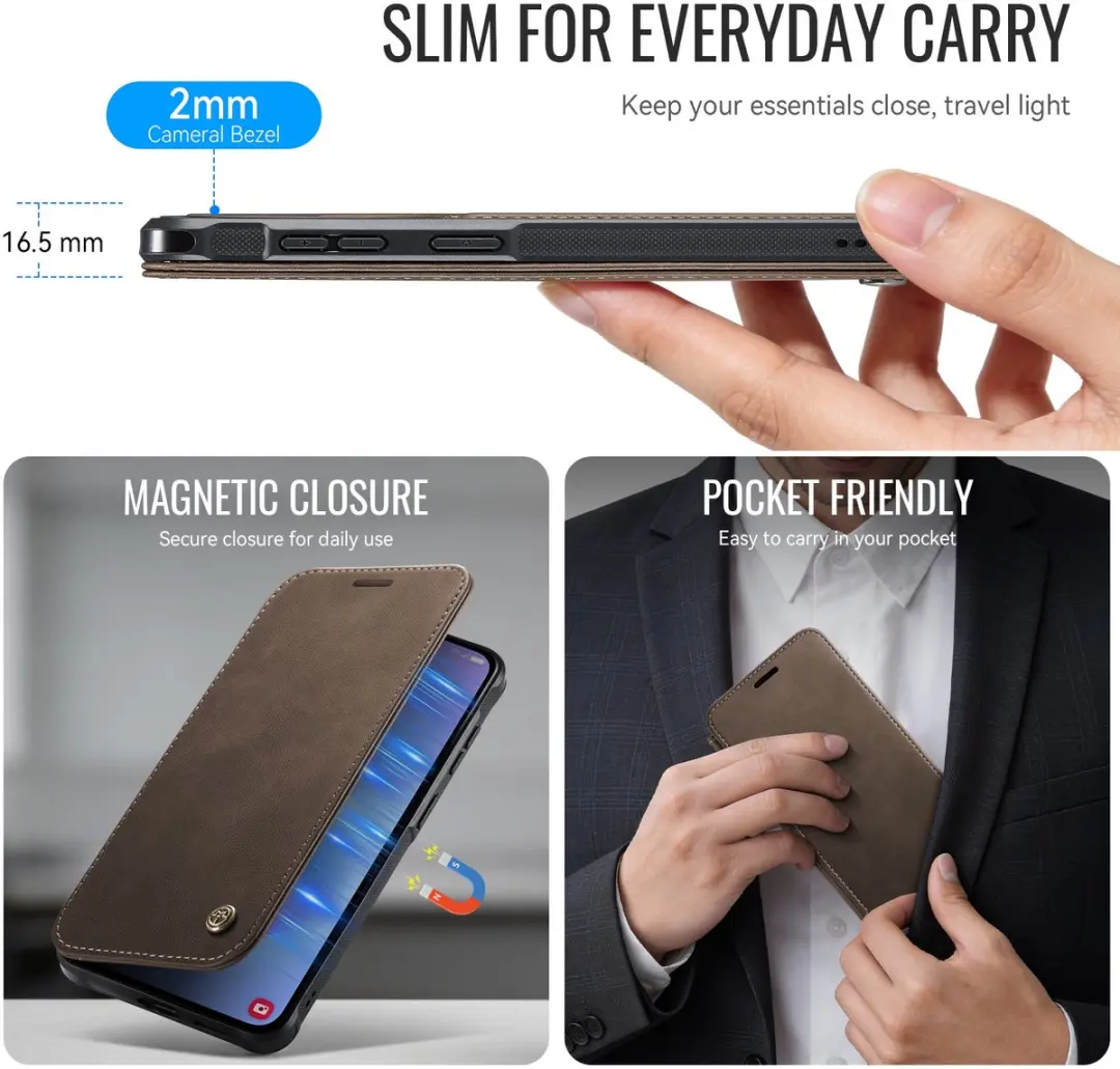 Caseme 053 Slim Book Case Hoesje - Samsung Galaxy A15 - 3 Pasjes - Bruin - MagSafe