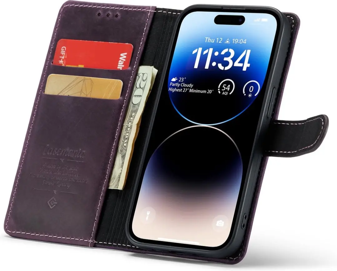 Caseme iPhone 14 Pro Hoesje - Effen Paars - 3 Pasjes