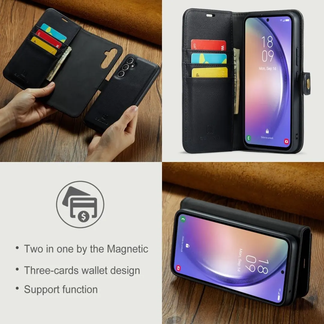 DG.MING Hoesje Samsung Galaxy A54 - 2-in-1 Book Case - 3 Pasjes - Zwart