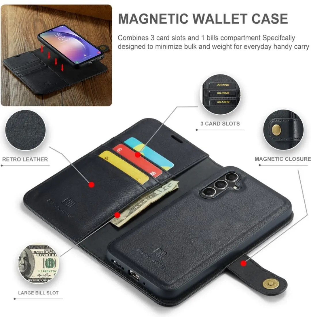 DG.MING Hoesje Samsung Galaxy A54 - 2-in-1 Book Case - 3 Pasjes - Zwart