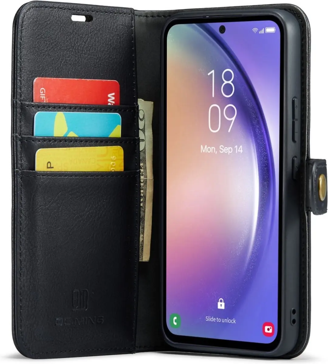 DG.MING Hoesje Samsung Galaxy A54 - 2-in-1 Book Case - 3 Pasjes - Zwart