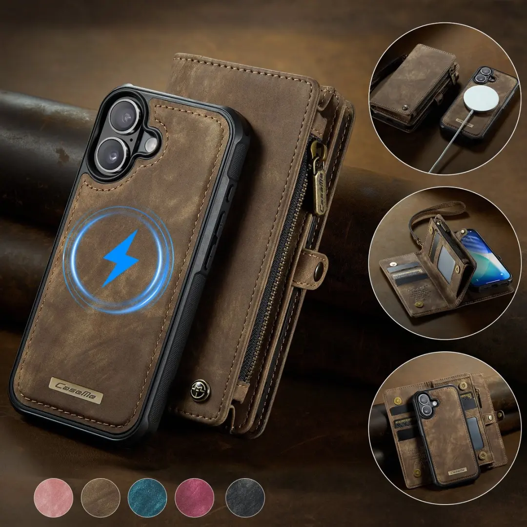 CaseMe 008 iPhone 17 Hoesje - 2-in-1 Book Case & Portemonnee Bruin