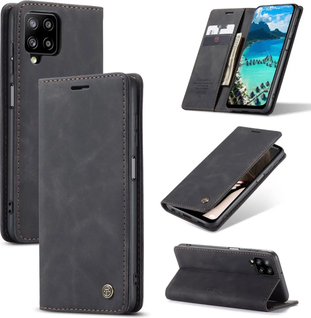 Caseme 013 Book Case Hoesje Samsung Galaxy A12 - 2 Pasjes - Zwart