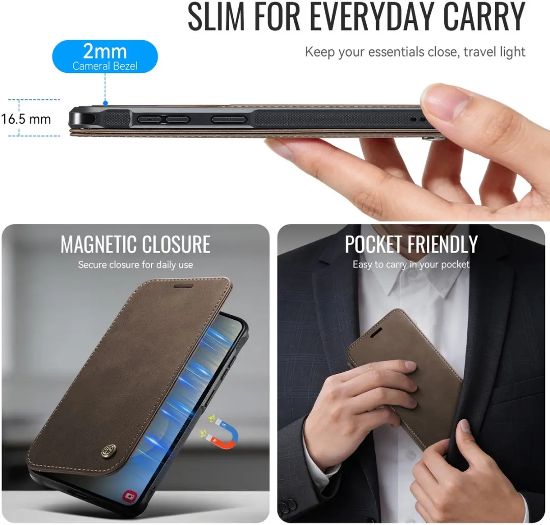 Caseme 053 Slim Book Case Samsung Galaxy S26 - MagSafe - 3 Pasjes - Bruin