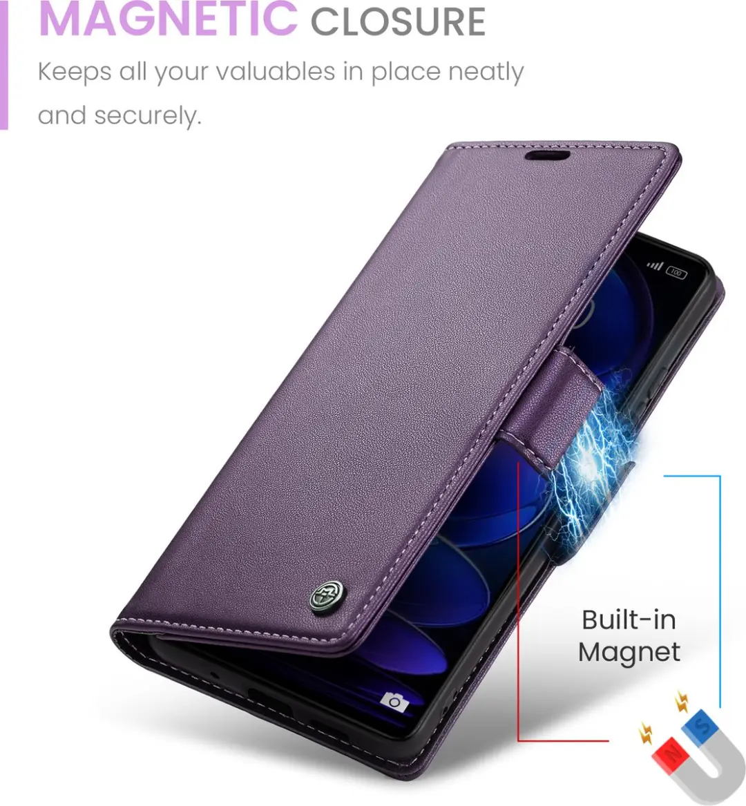 Caseme Wallet Case RFID Magneetsluiting Redmi Note 12 Pro 5G - Paars