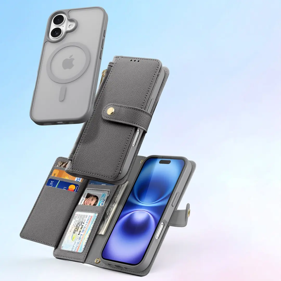 Dux Ducis Lawa Series iPhone 16 Hoesje Grijs - 2-in-1 Wallet