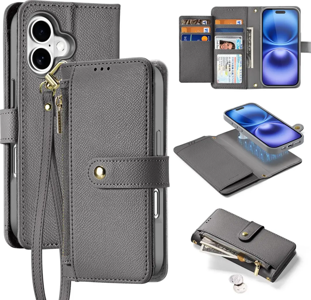 Dux Ducis Lawa Series iPhone 16 Hoesje Grijs - 2-in-1 Wallet