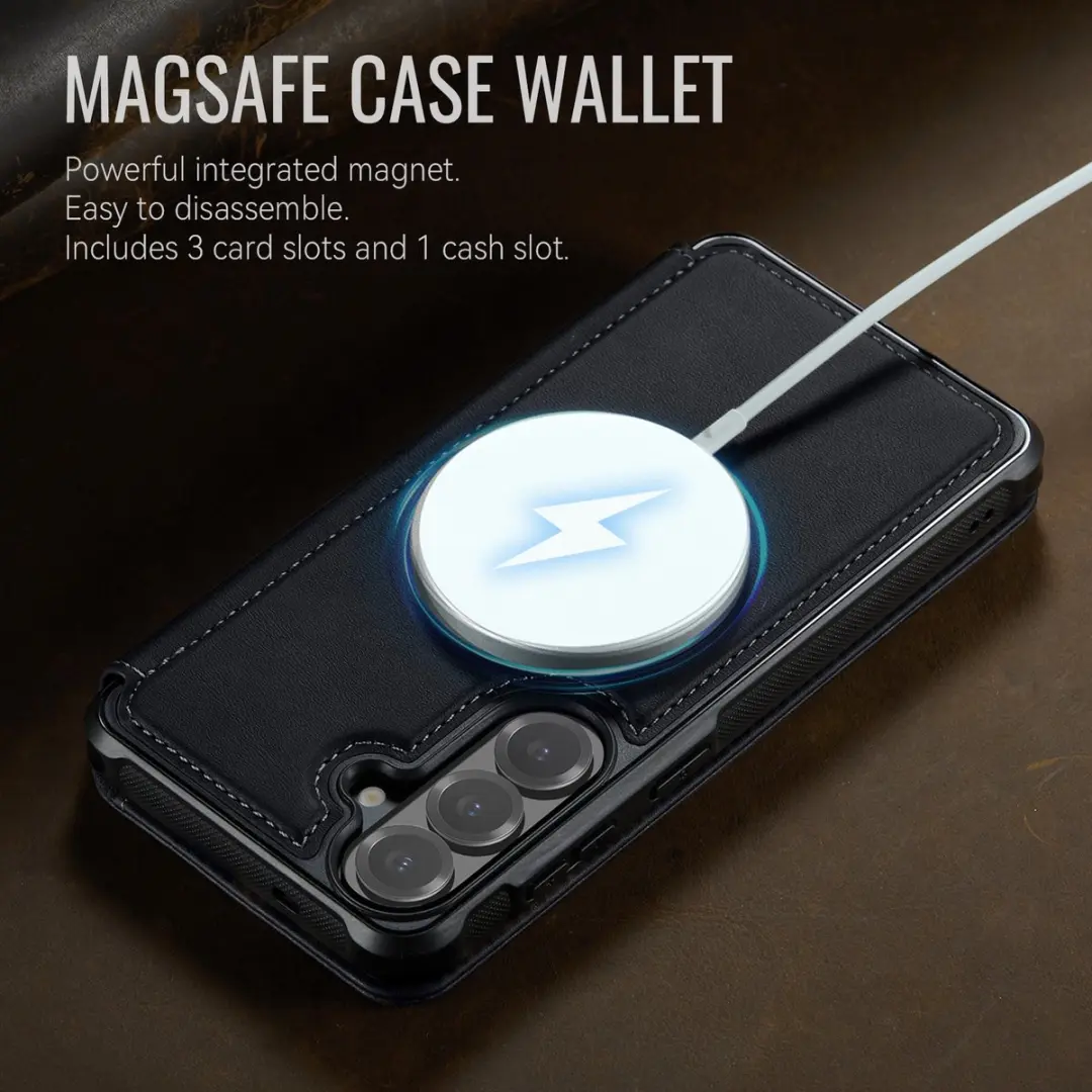 Caseme 053 Slim Book Case Hoesje - Samsung Galaxy S24 FE - MagSafe - 3 Pasjes - Zwart