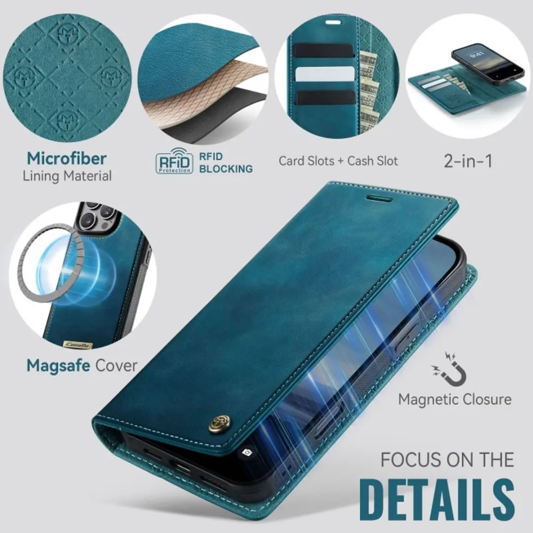 Caseme iPhone 16 Pro Portemonneehoes - Blauw - MagSafe