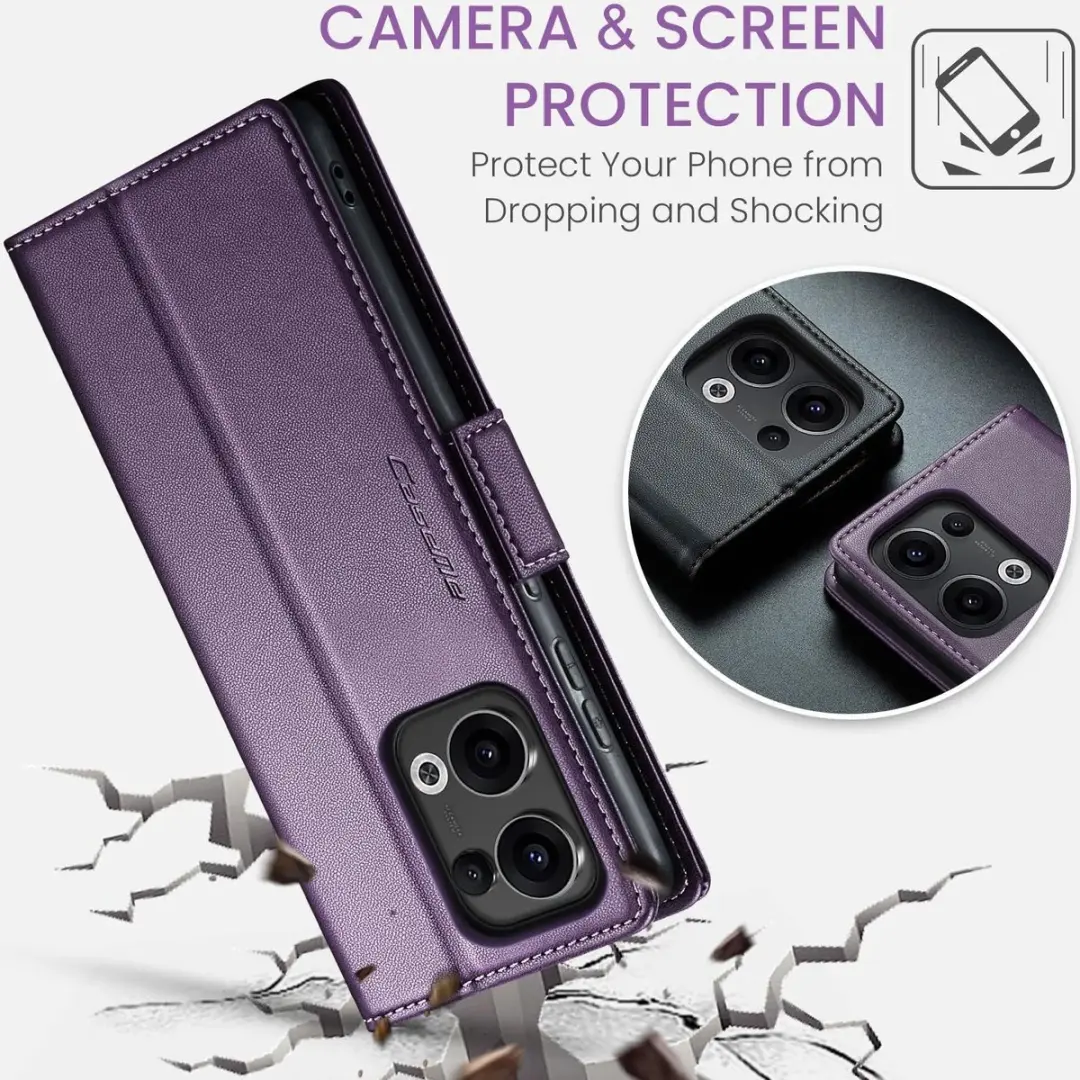 Caseme Litchi Texture Book Wallet Hoesje Oppo Reno13 - 3 Pasjes - Paars