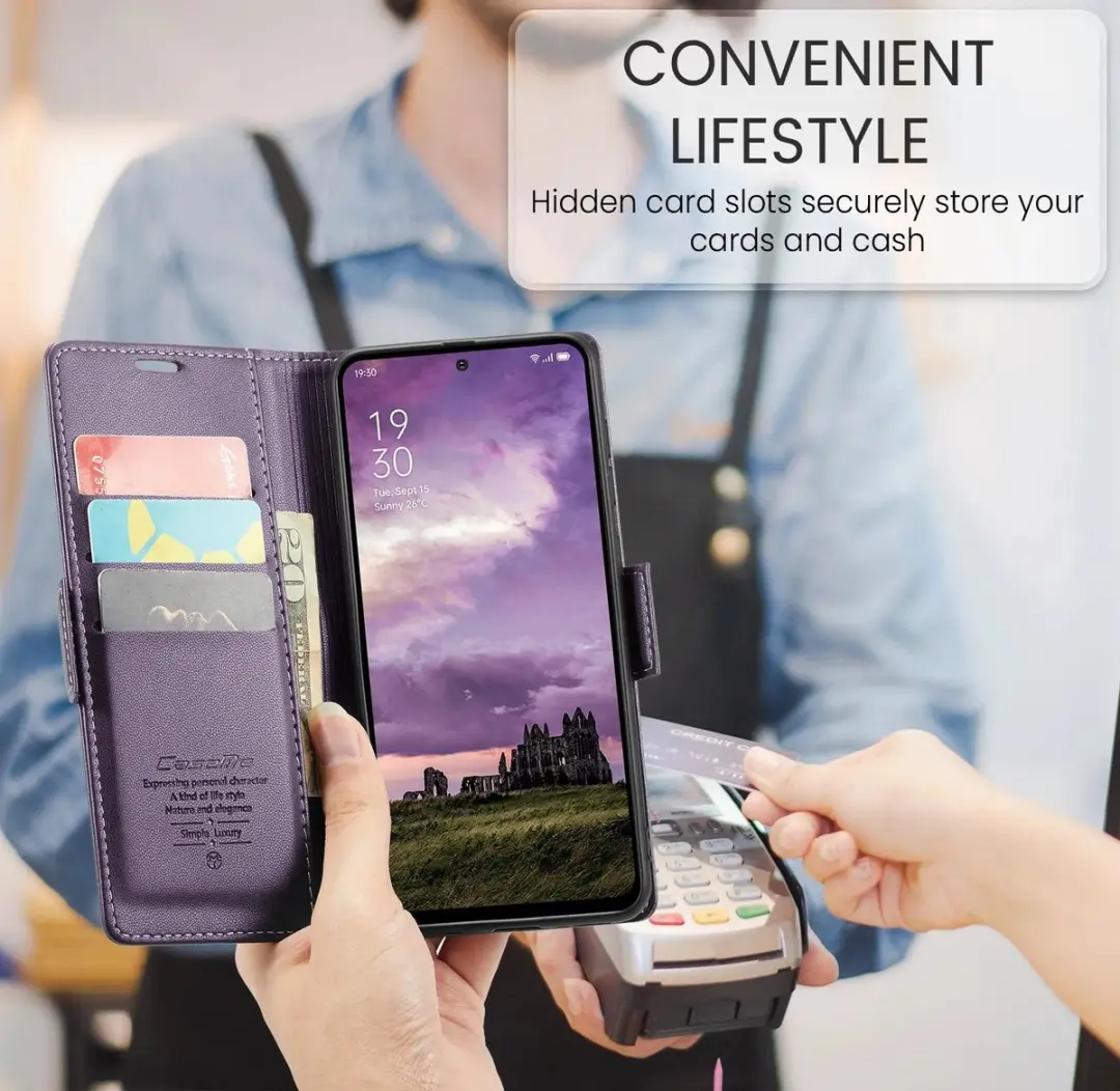 Caseme Litchi Texture Book Wallet Hoesje Oppo Reno13 - 3 Pasjes - Paars