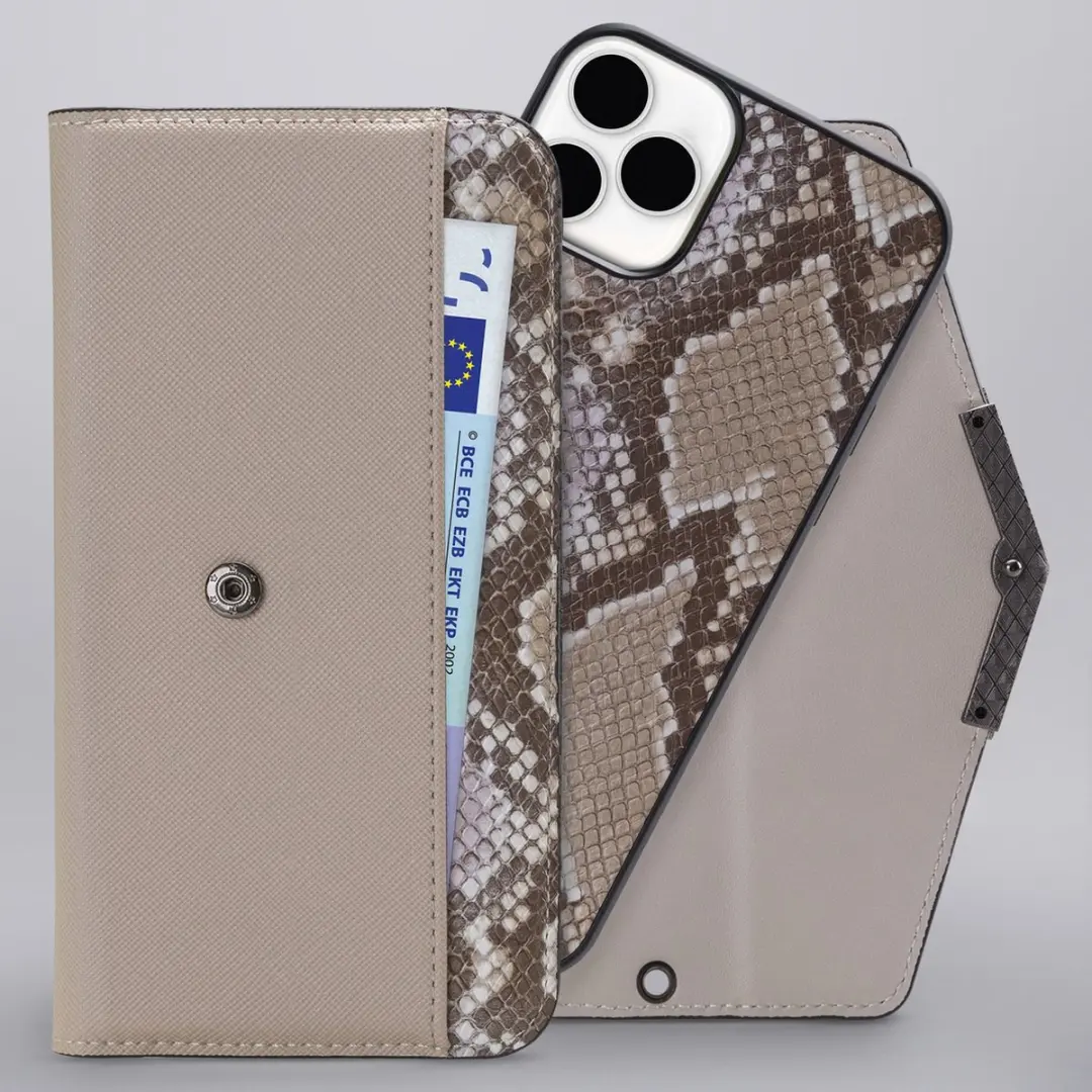 Mobilize iPhone 12 Pro Max Clutch Case - Slangenprint Beige - 5 Pasjes