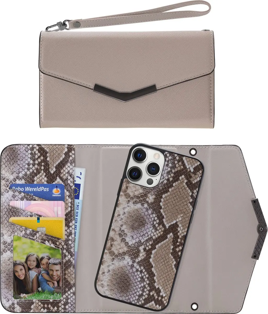 Mobilize iPhone 12 Pro Max Clutch Case - Slangenprint Beige - 5 Pasjes - afbeelding 6 van 6