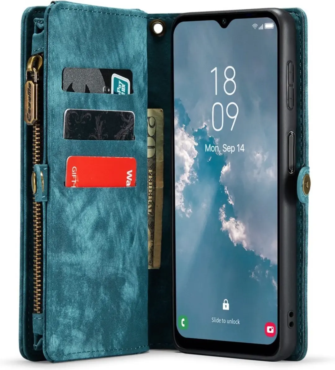 Caseme 008 Hoesje Samsung Galaxy A14 - Blauw - 8 Pasjes